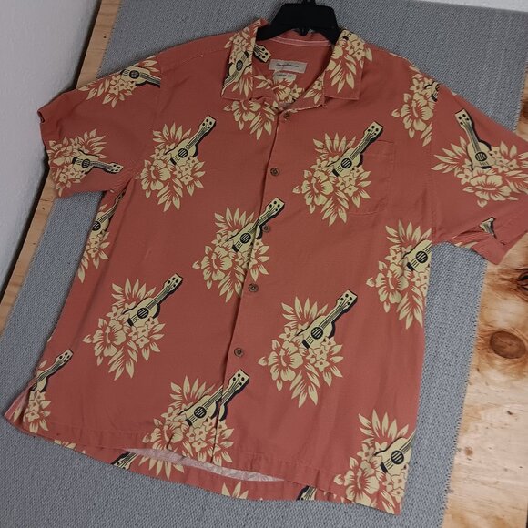 Tommy Bahama Other - Tommy Bahama Hawaiian Shirt Size XL Vintage 100% Silk Floral Musical Orange